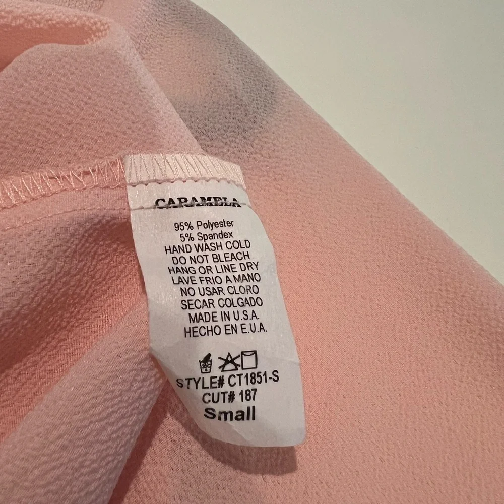 Caramela Pink Peplum Blouse with Sleeves V Neck Open Back Preppy